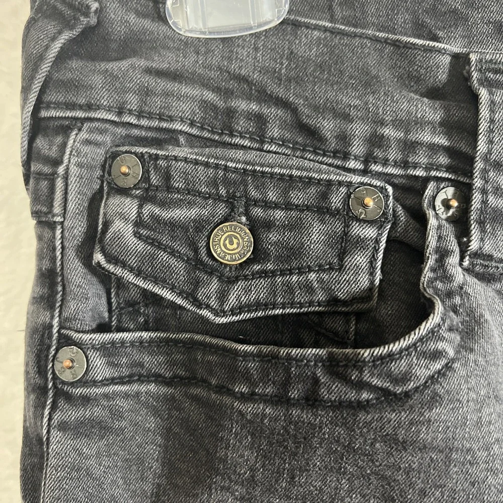 TRUE RELIGION Rocco Flap Black Relaxed Skinny Jeans SZ 33 Rock Grunge Classic